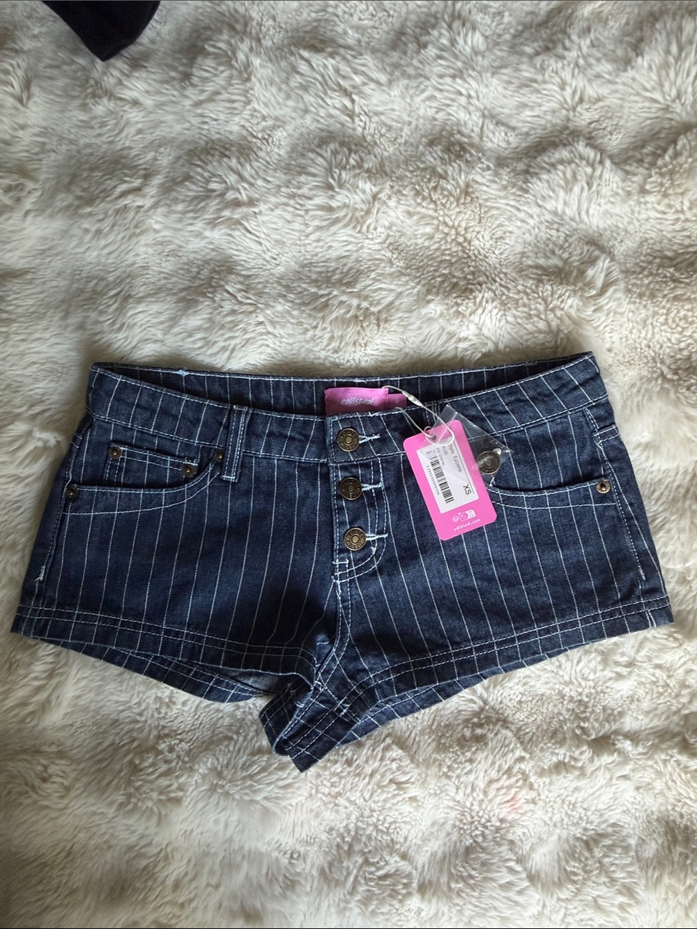 Edikted Dark Blue Pinstripe Denim Short Shorts